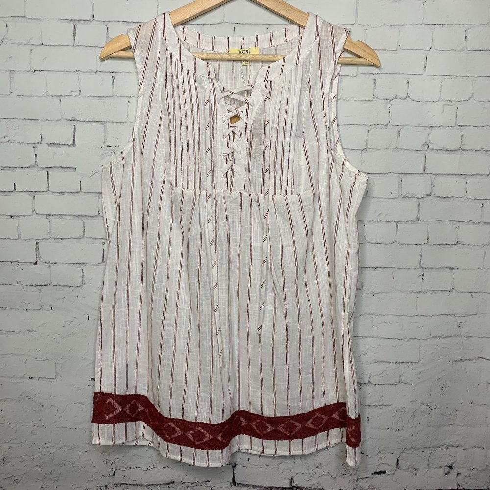 Kori America Pinstripe Sleeveless Tank Top Blouse Business Casual NWT Shirt